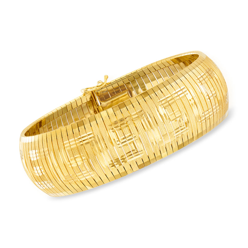 Gold over sterling Greek key cuff bracelet with hinged clasp, polished finish