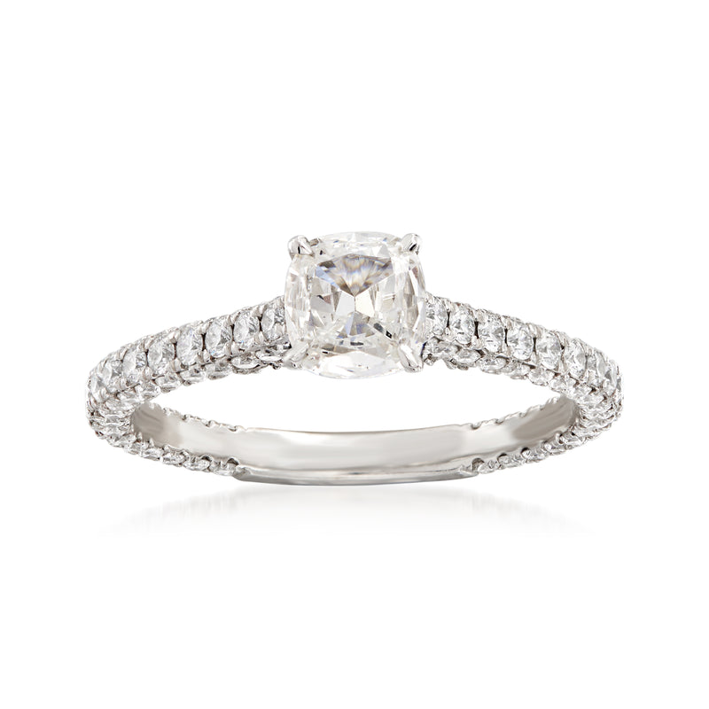 Henri Daussi 18kt white gold diamond engagement ring, oval center stone with pave band.