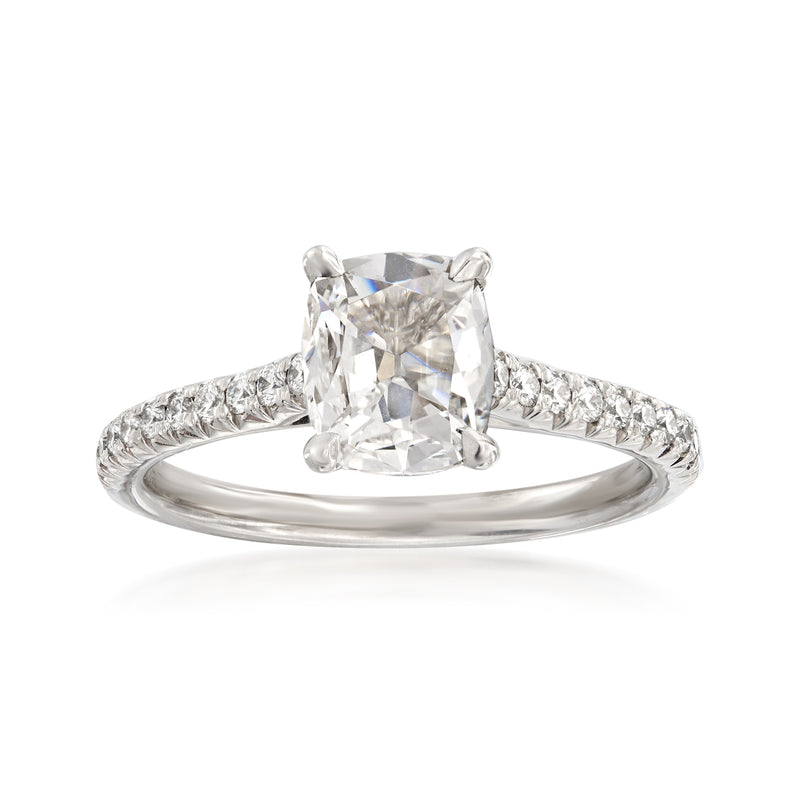Henri Daussi diamond engagement ring in 18kt white gold with cushion-cut center stone