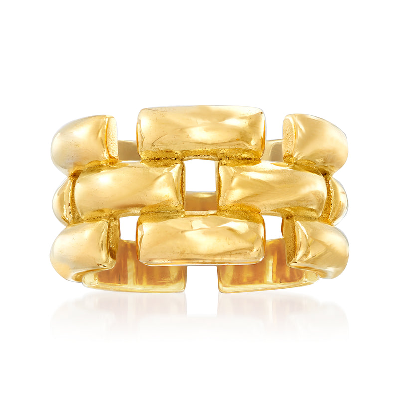 Yellow gold panther-link ring with rectangular and rounded textured links