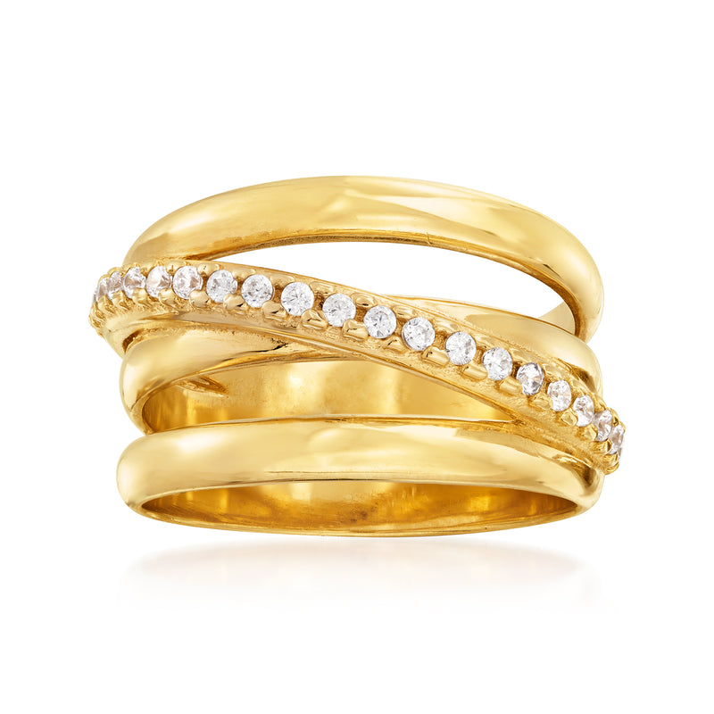 18kt gold-over-sterling CZ highway ring with round stones in a gold band
