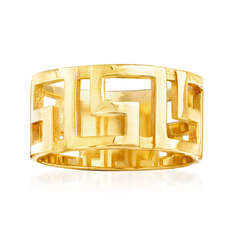 18kt gold over sterling ring with Greek key geometric motif, wide band