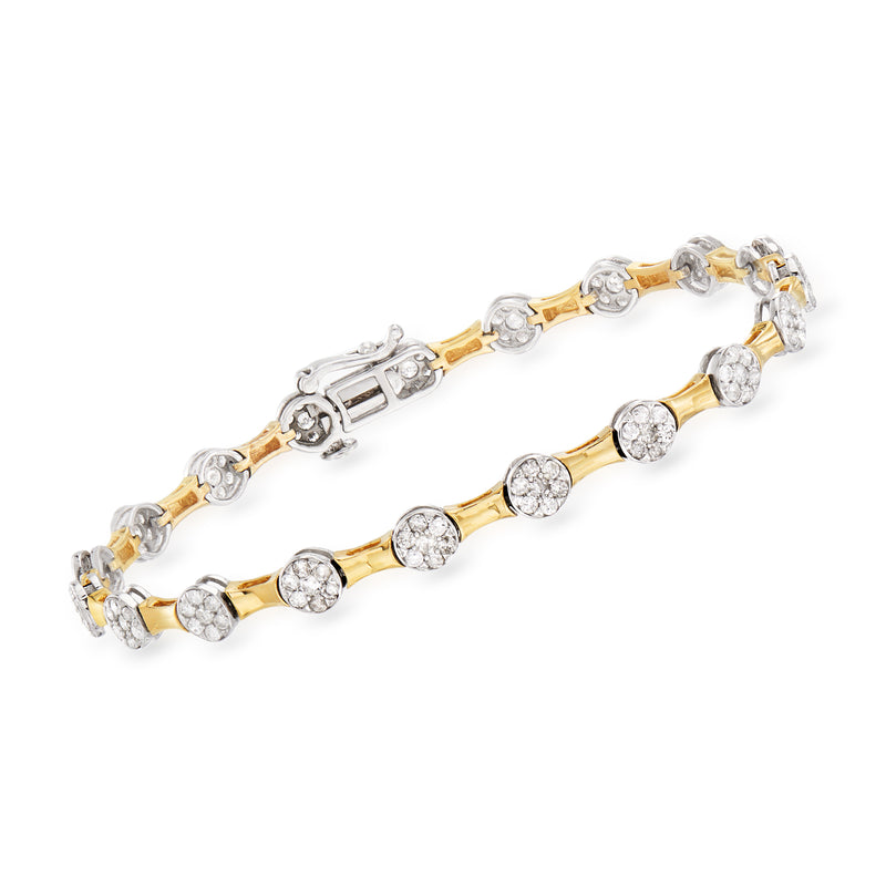 Two-tone 14k gold diamond bracelet with round pave-style stone links