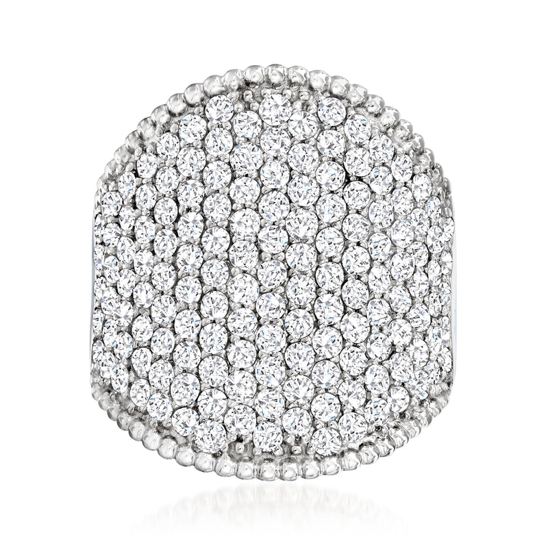 Sterling silver pave diamond ring with a full round, sparkling diamond top