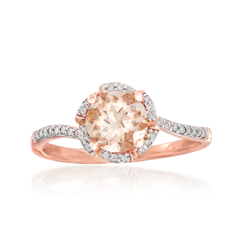 Morganite and diamond ring in 14kt rose gold with oval center stone