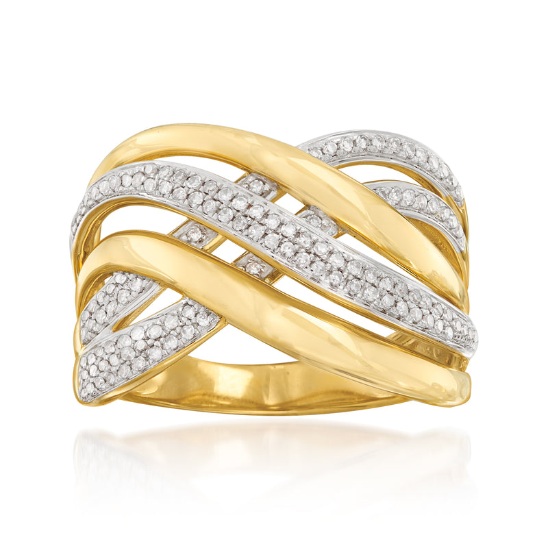 Crisscross diamond ring in sterling silver and 18kt gold with 0.27 ct total weight