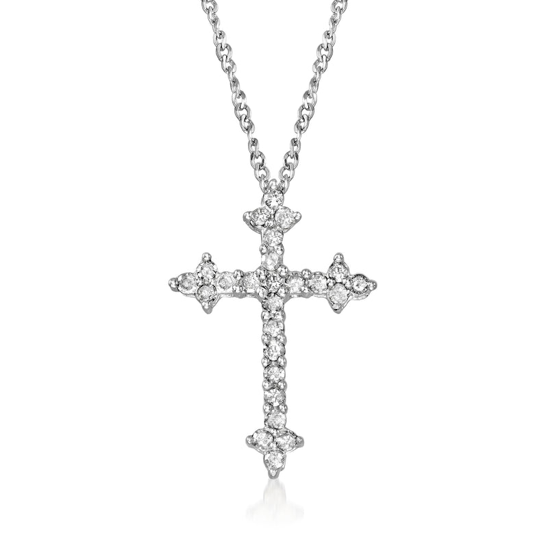 Sterling silver diamond cross pendant necklace on a chain, with small round-cut stones