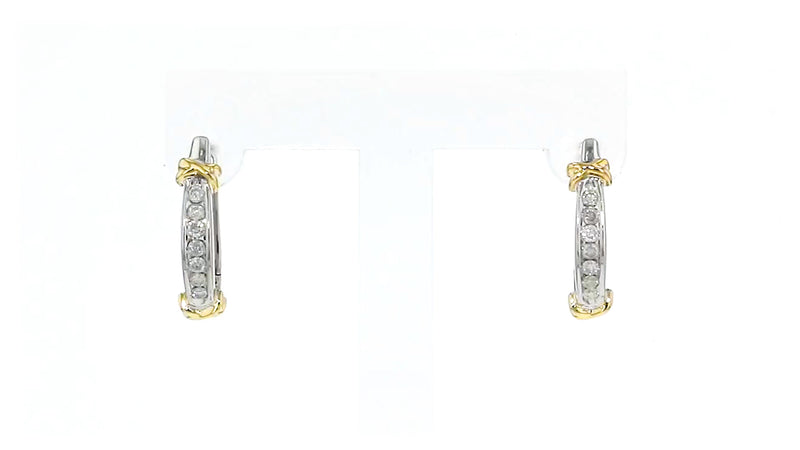 Diamond hoop earrings in sterling silver with 14kt yellow gold accents