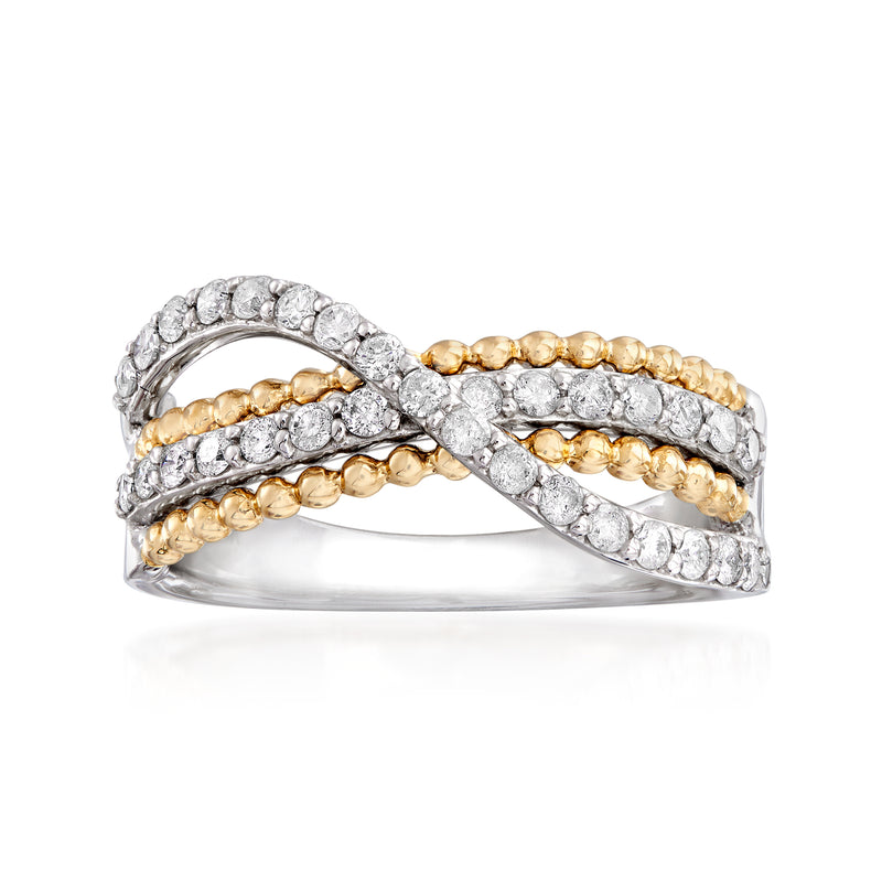 Diamond crisscross ring in sterling silver and 14kt yellow gold