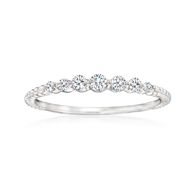 Sterling silver diamond ring with round stones, slim band, prong-set row