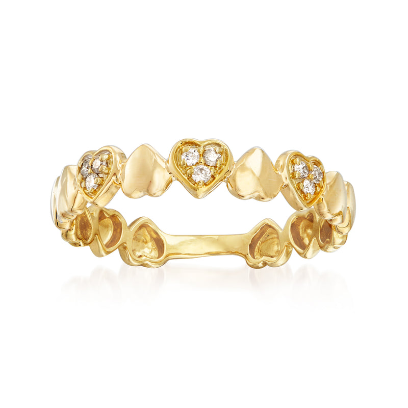 14kt yellow gold heart ring with three diamond-accent hearts