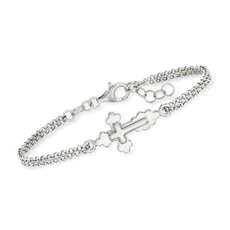 Sterling silver cross charm bracelet with link chain and lobster clasp