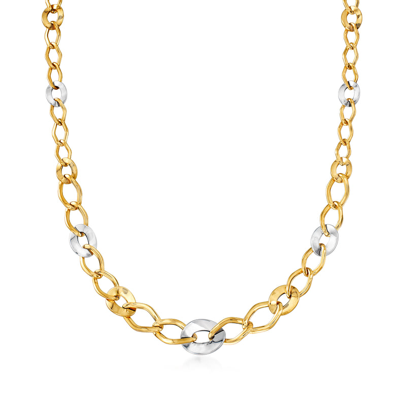 Two-tone 14kt gold link necklace with alternating yellow and white metal links