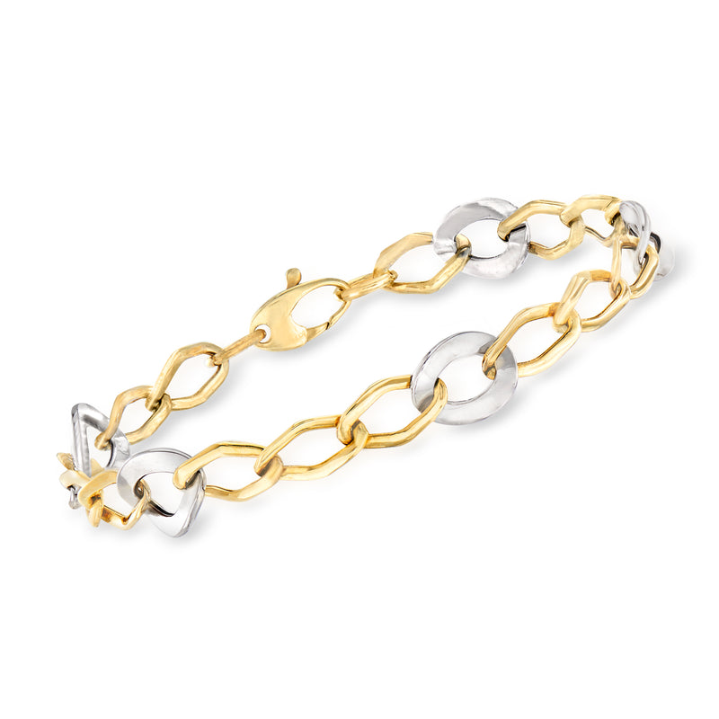 Italian 14kt two-tone gold link bracelet with alternating gold and silver links