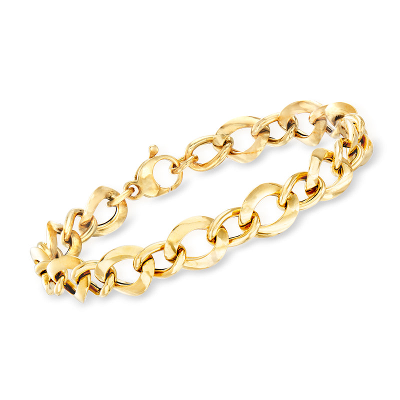 14kt yellow gold link bracelet with alternating polished and round links
