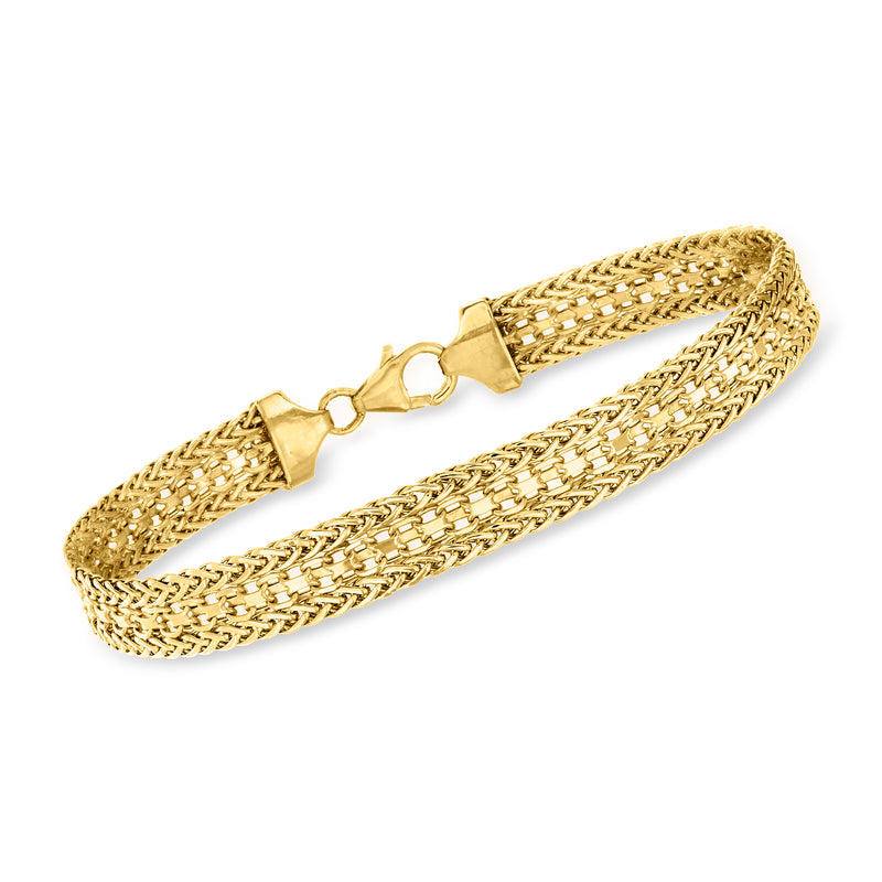 14kt yellow gold multi-link chain bracelet with fold-over clasp