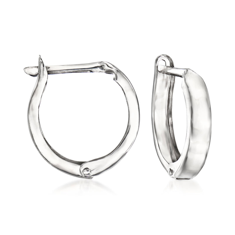 White gold huggie hoop earrings, small hinged round hoops with tiny ball detail