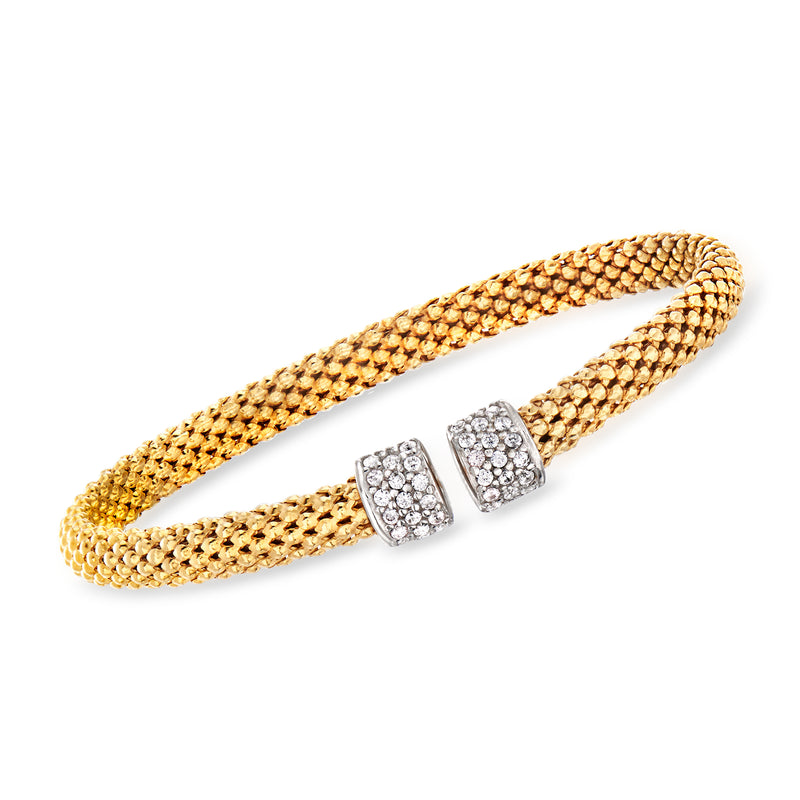 Gold over sterling silver cuff bracelet with twisted texture and pavé CZ accents