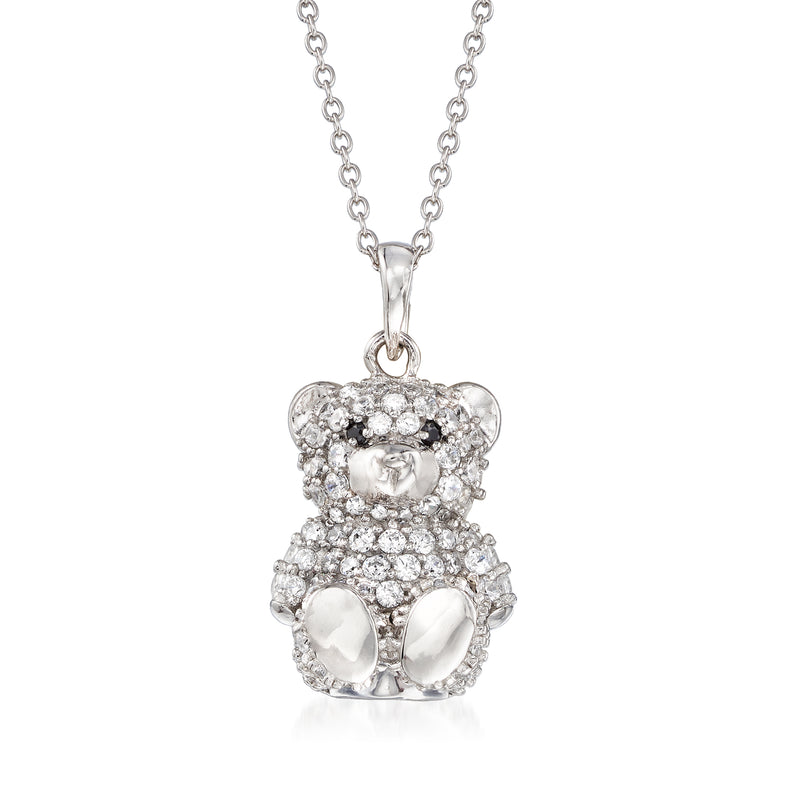 Sterling silver teddy bear CZ pendant necklace with clear stones and chain