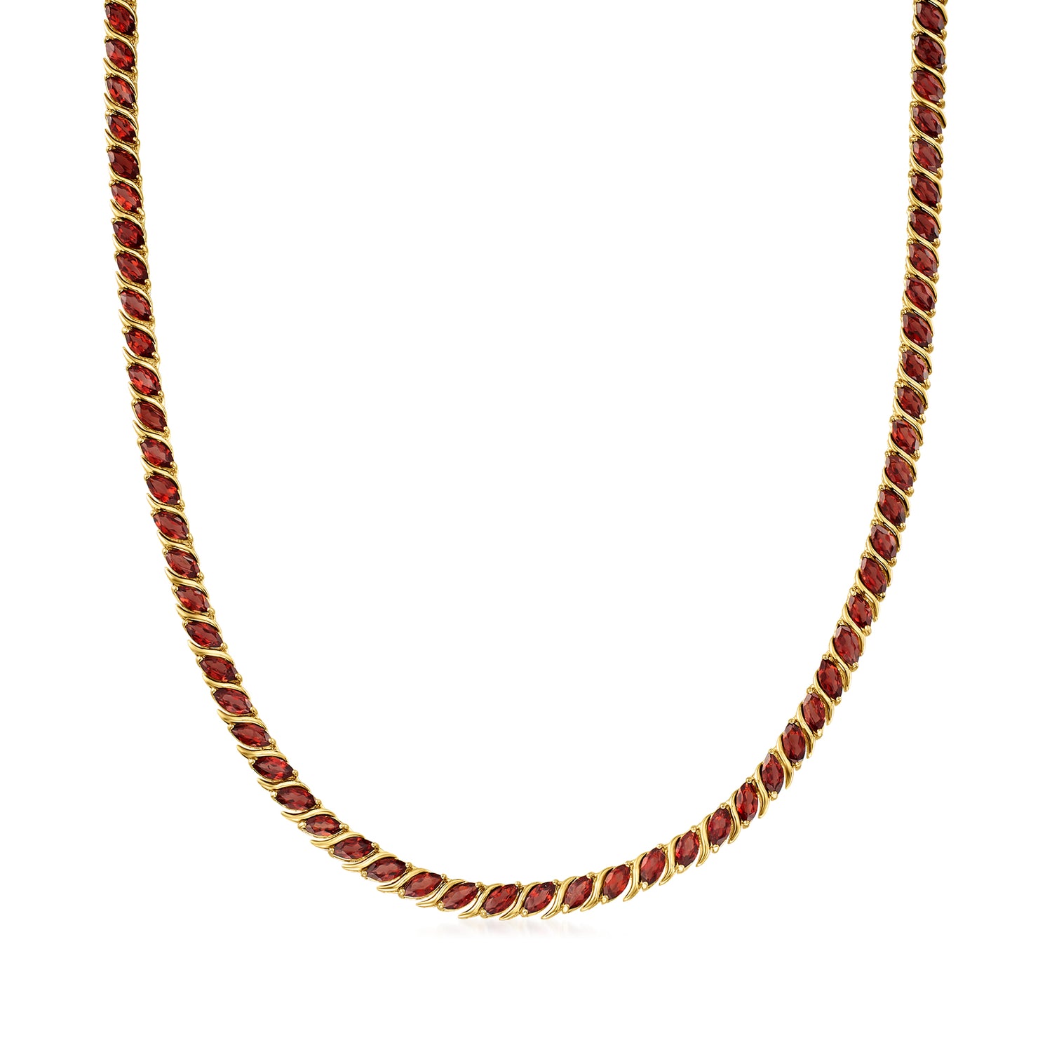 20.00 ct. t.w. Garnet Tennis Necklace in 18kt Yellow Gold Over Sterling Silver