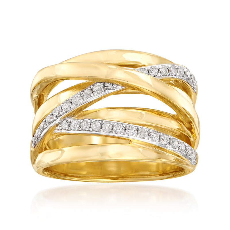 Diamond highway ring in gold over sterling silver with crisscross bands
