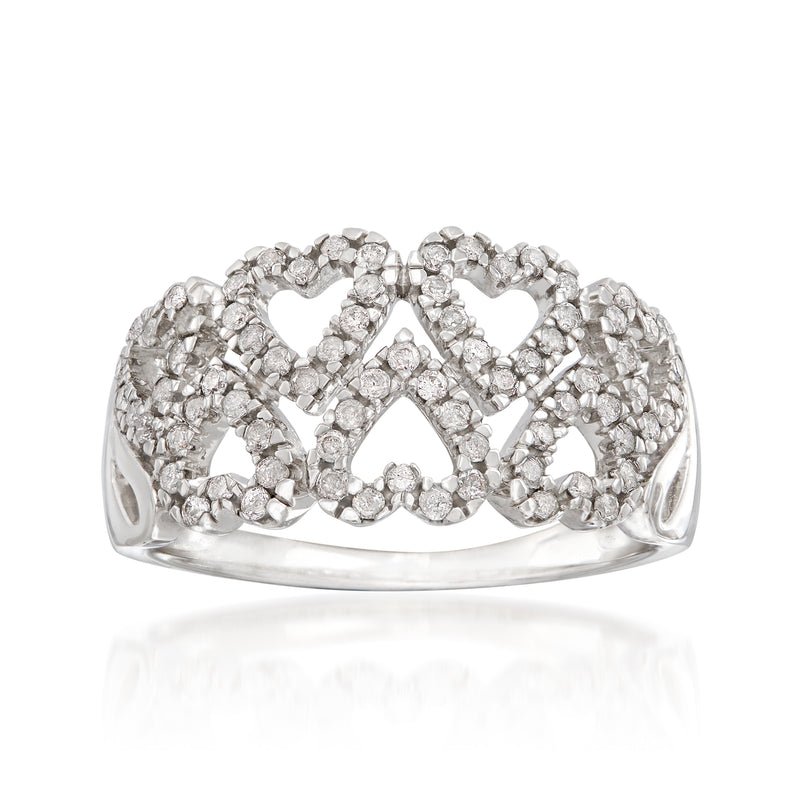 Sterling silver diamond heart double-row ring with two rows of round stones