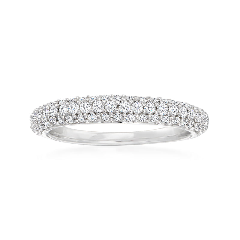 Sterling silver pave diamond ring with stones across the domed band.