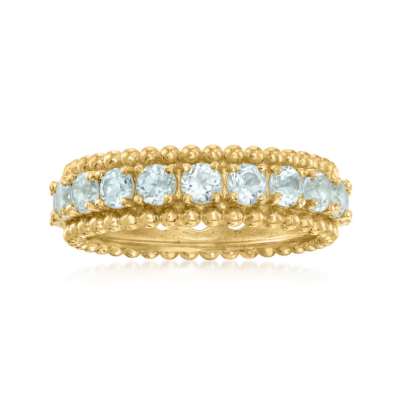 18kt gold over sterling eternity band with light blue oval gemstones in a row