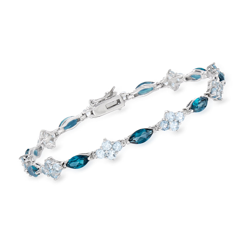 Sterling silver bracelet with London and sky blue topaz gemstone stations