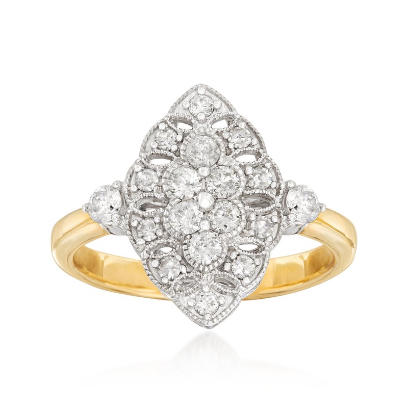 Two-tone 14kt gold diamond cluster ring with pear-shaped pave center