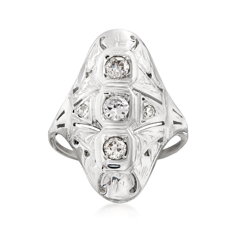 Elongated diamond ring in 18kt white gold with round-cut stones