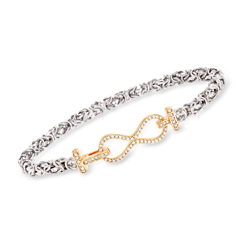 Diamond infinity Byzantine bracelet in sterling silver with gold-tone clasp