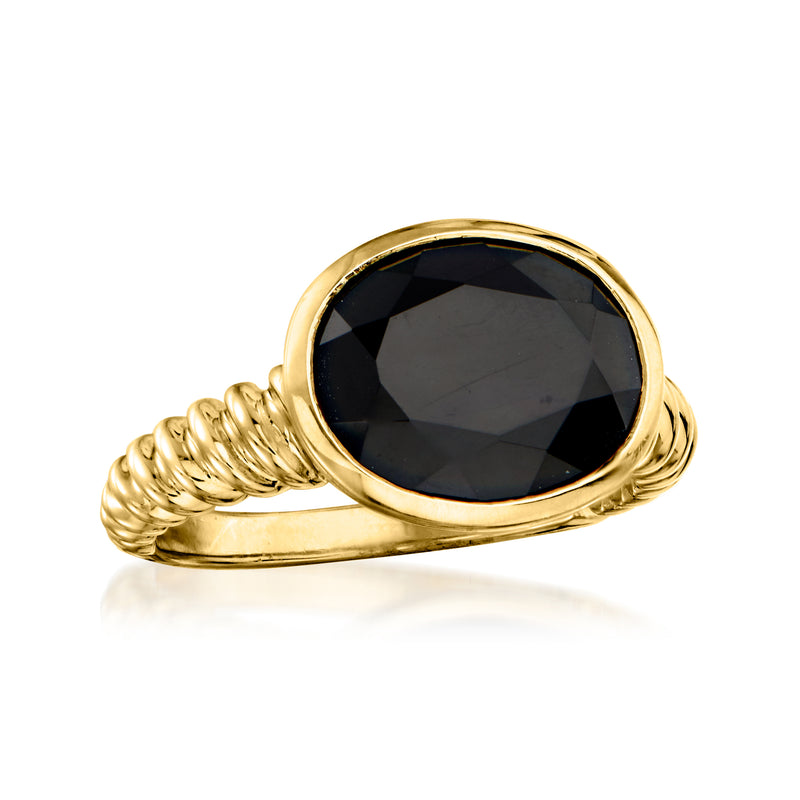 Gold over sterling oval black onyx ring with twisted rope shoulders