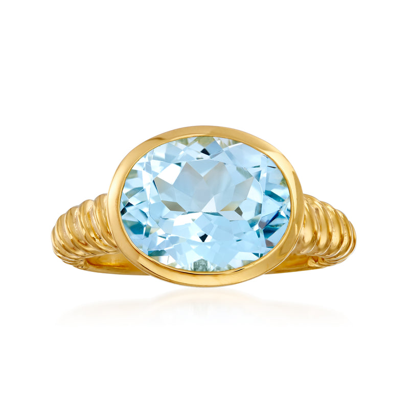 Oval sky blue topaz ring, 18kt gold over sterling, oval gemstone in center