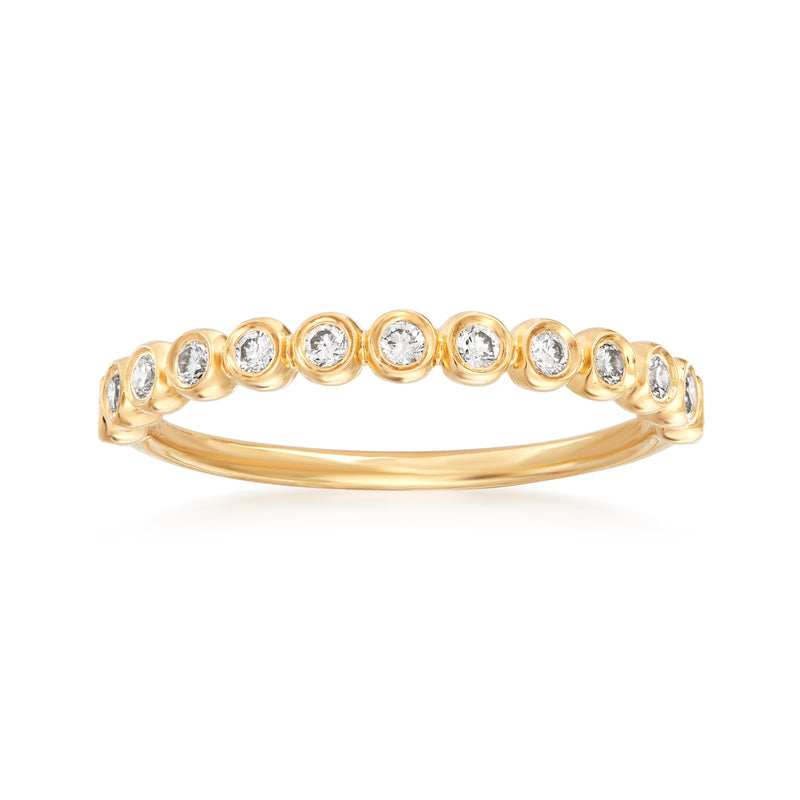 14kt yellow gold diamond wedding ring with round bezel-set stones