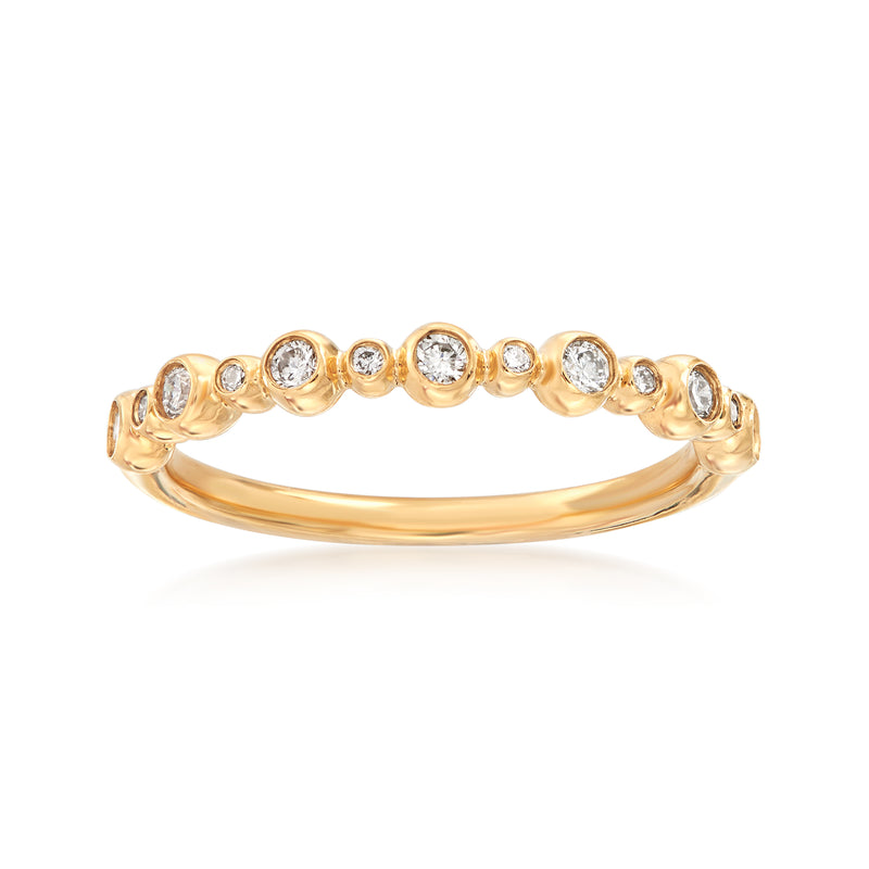 14kt yellow gold diamond wedding ring with five round bezel-set stones
