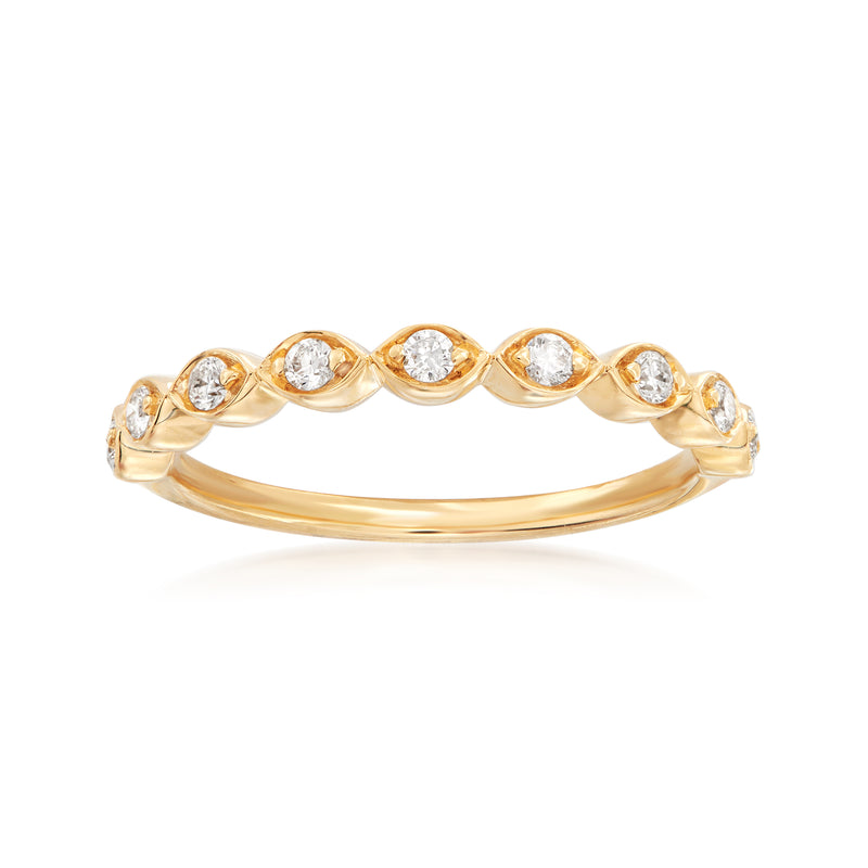 18kt yellow gold diamond wedding ring with five round bezel-set stones