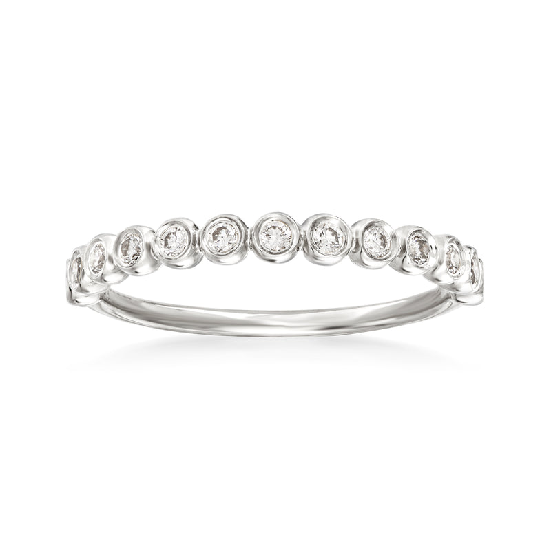 14kt white gold diamond wedding ring with round bezel-set stones