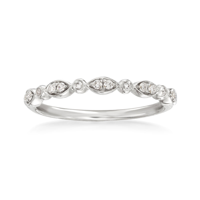 14kt white gold diamond wedding ring with marquise-row and round accents
