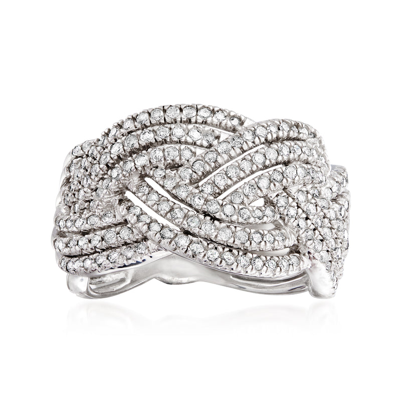 Sterling silver 1.00 ct diamond braided ring with pavé setting