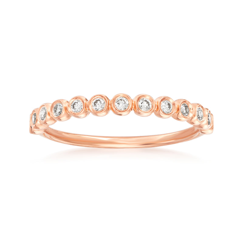 18k rose gold diamond wedding band with round bezel-set stones