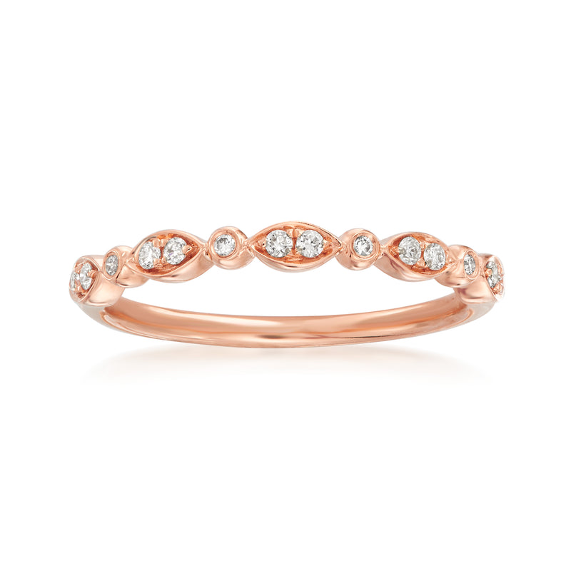18kt rose gold diamond wedding ring with oval bezel-set stones