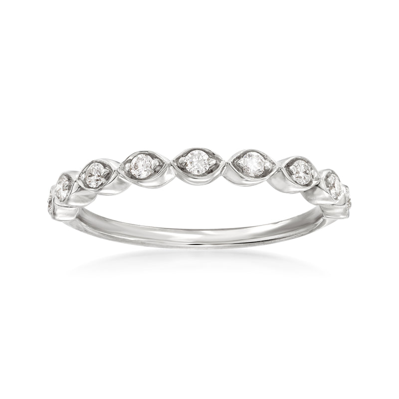 14kt white gold diamond wedding ring with five round bezel-set stones