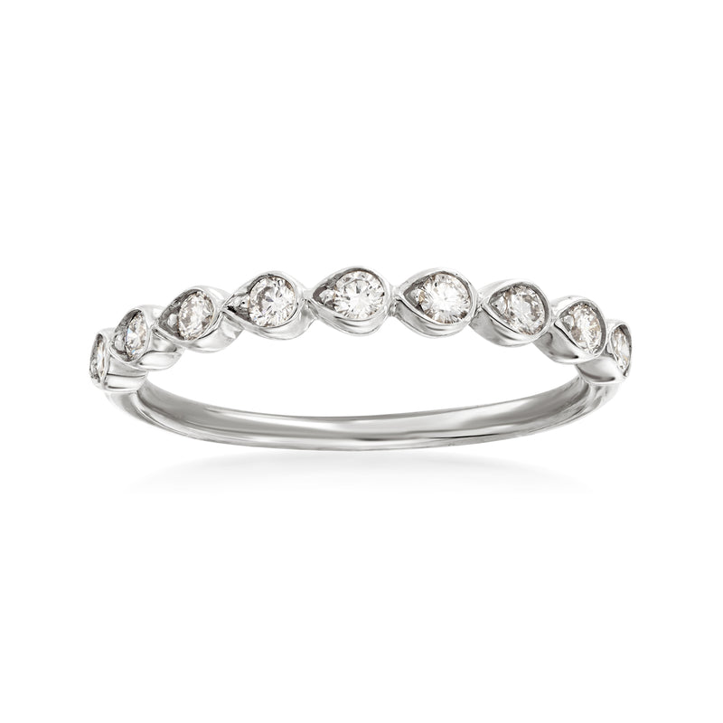 18k white gold diamond wedding band with round stones in a row