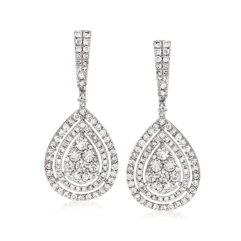 Diamond teardrop drop earrings in 14kt white gold