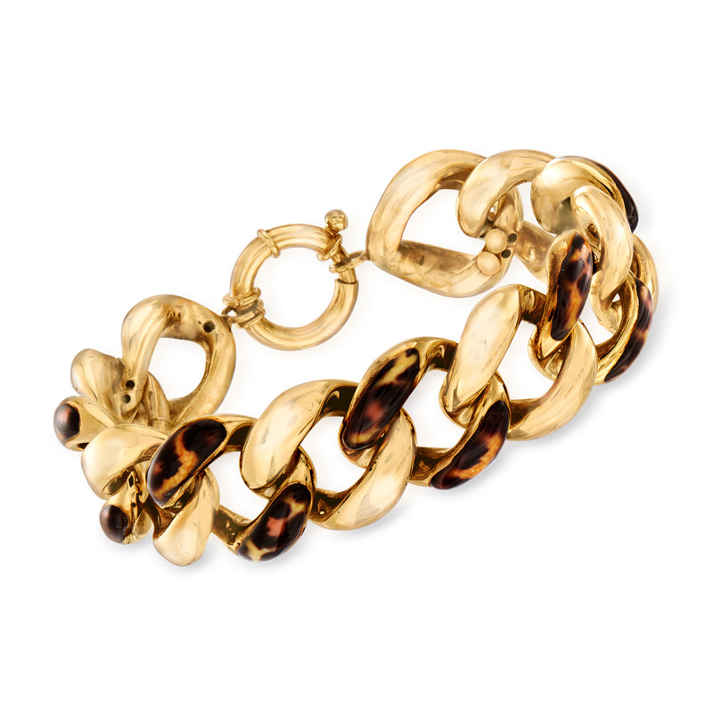 14kt yellow gold link bracelet with leopard-print enamel accents