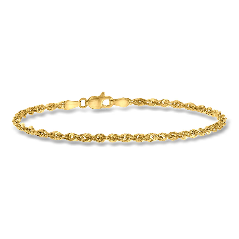 14kt yellow gold rope-chain bracelet with lobster clasp, 2.6mm links