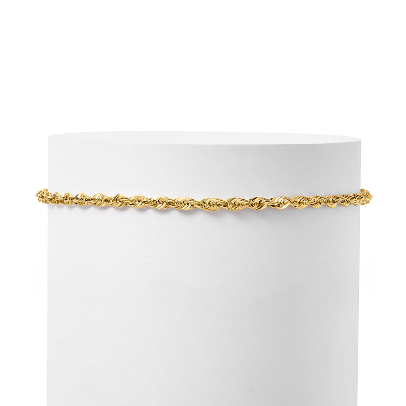 14kt yellow gold rope-chain bracelet with slim twisted links, 2.6mm