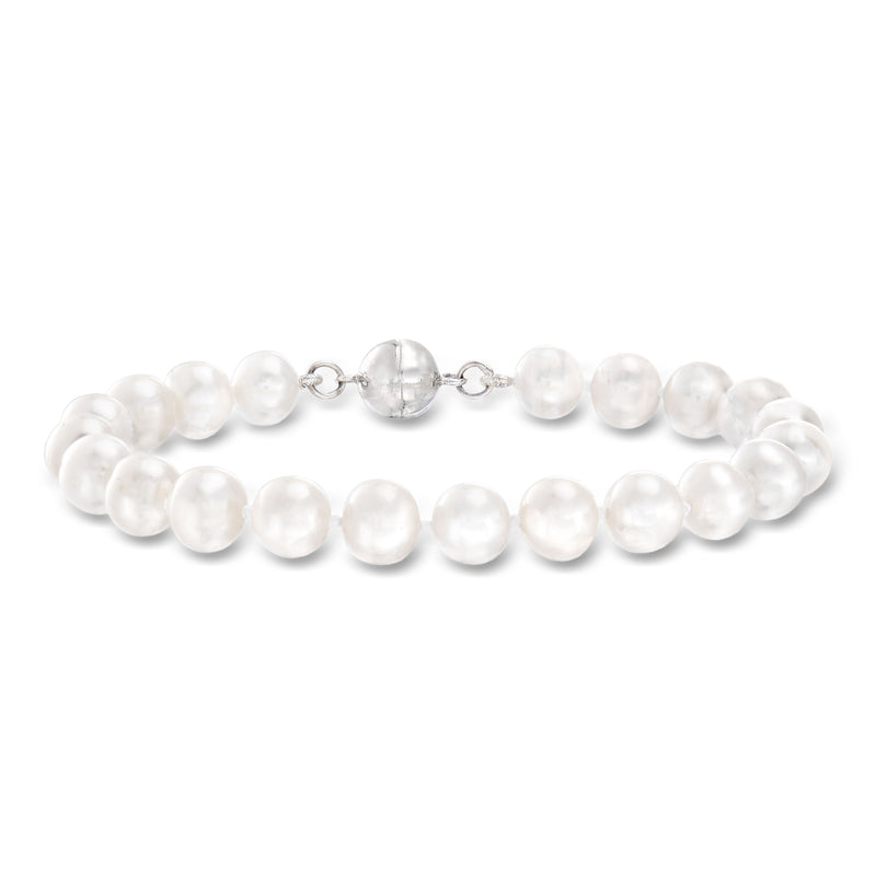White 7–8mm cultured pearl bracelet with sterling silver magnetic clasp
