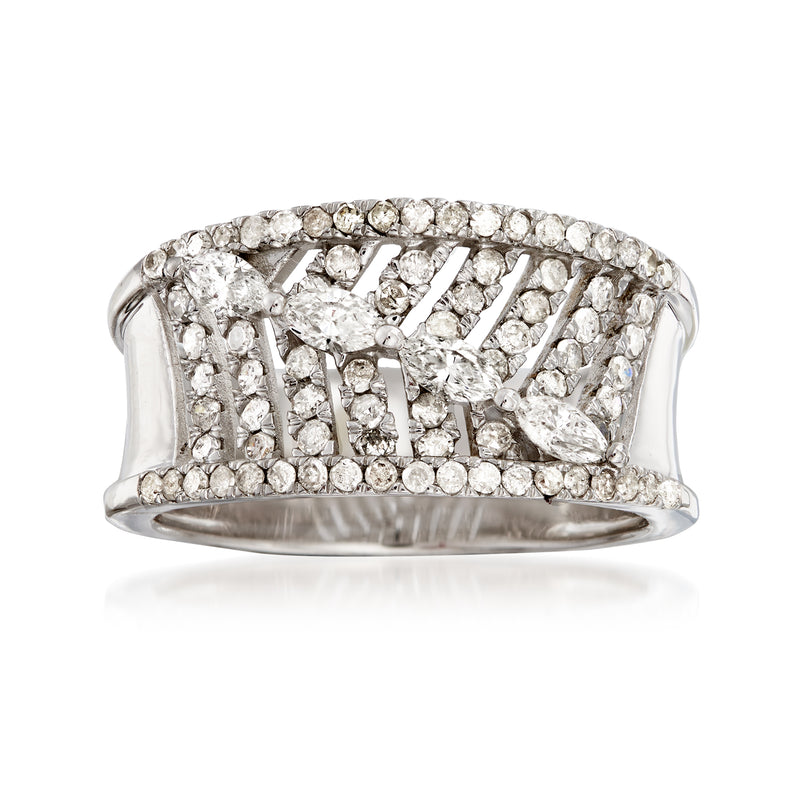 Diamond feather ring in 14kt white gold with sparkling round stones
